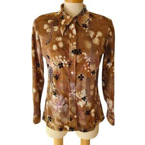 Vintage 70's Mr. K  Button Up Floral Stretch Blouse